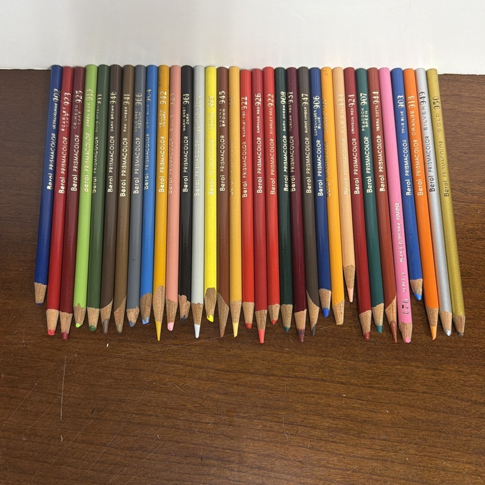 Berol Prismacolor Set Of 33 Used No Vintage Thick Lead Many Colors